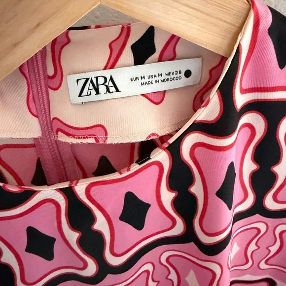 Zara Pink and Black Patterned Dress - Picture 3 of 6